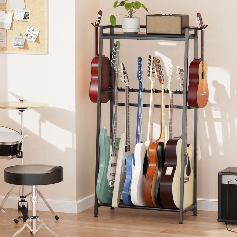Vantimo Guitar Stand, Guitar Rack Holder for Acoustic Guitar, Electric Guitar, Bass Display Stand, Multiple Guitar Rack Holder for 7-9 Guitars, Guitar Amp Accessories, for Home Music Studio, Black - Image 2